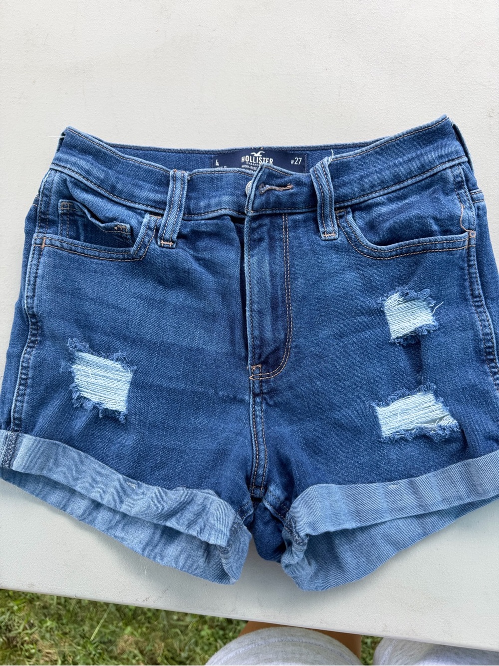Hollister Women's Medium Blue Distressed Rolled Hem Denim Shorts